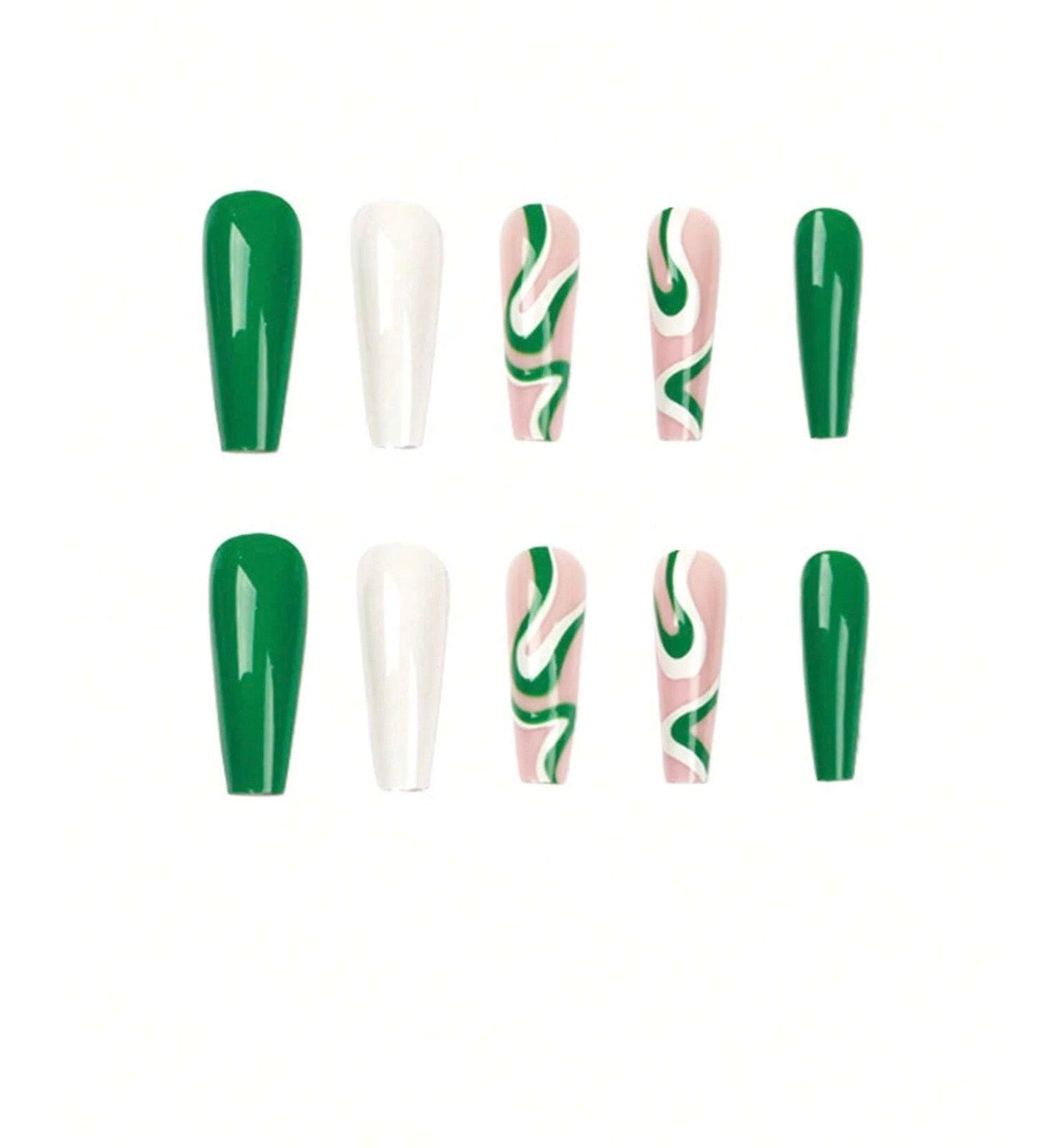 White & Green Waves Nails