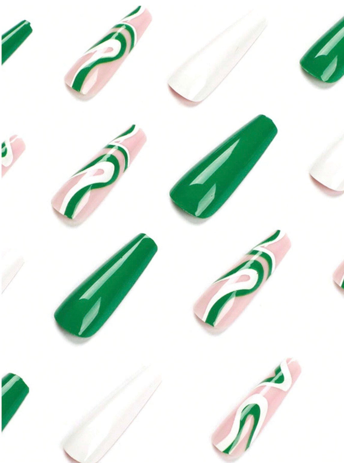 White & Green Waves Nails