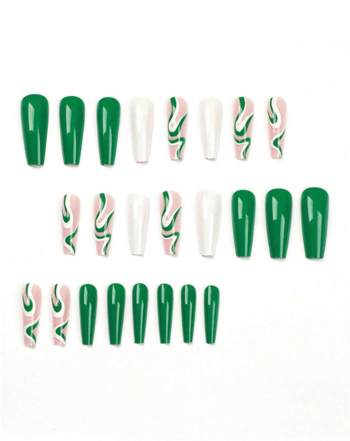 White & Green Waves Nails