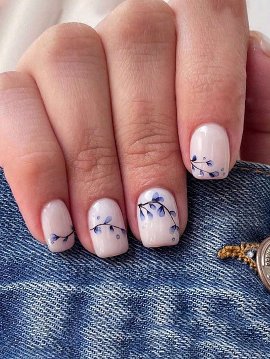 Blue Blossom Nails
