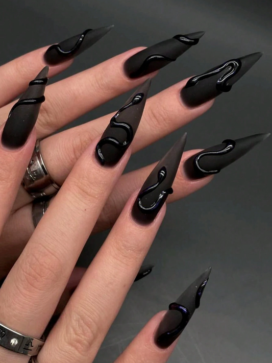 Midnight Drip Nails